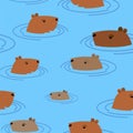 Capybara in water Pattern seamless. guinea pig swims Background. Baby fabric texture