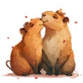 Capybaras in love. illustration of two capibaras with hear. Print for card, poster