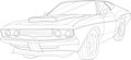 Realistic Retro Vintage Car Graphic Sketch Template. Cartoon Vector Illustration In Black And White