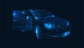 Car. Abstract 3d polygonal wireframe low poly sport car on blue night sky with stars. Speed, drive, fast race auto style, power