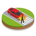 Car accident. Accident car and pedestrian. Flat 3d vector isometric illustration. Royalty Free Stock Photo