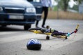 Car accident with bicycle on the street Royalty Free Stock Photo