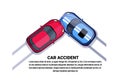 Car Accident Collision Top Angle View Over White Background With Copy Space