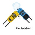 Car accident concept. Two crash cars top view. Transport incident, cartoon style. Royalty Free Stock Photo