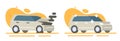 Car accident crash flat icon vector, new old auto vehicle graphic illustration, before after damage automobile, prepared clean Royalty Free Stock Photo