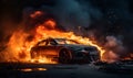 car accident on fire, ai generative Royalty Free Stock Photo