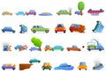 Car accident icons set, cartoon style