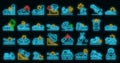 Car accident icons set vector neon