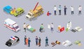 Car accident isometric vector set of icons