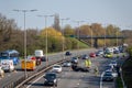 Car accident on M25 England, Police,fire department and ambulance attending the accident