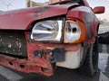 Car after an accident. Passenger car in wreck condition after road accident Royalty Free Stock Photo