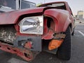 Car after an accident. Passenger car in wreck condition after road accident Royalty Free Stock Photo