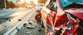 Car after accident on road, damage of vehicle on highway after collision. Concept of auto, crash, traffic, insurance, wreck and Royalty Free Stock Photo