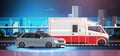 Car Accident Scene Of Road Crush With Ambulance Over City Background Royalty Free Stock Photo