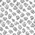 Car accident seamless pattern with thin line icons: crashed cars, tow truck, drunk driving, safety belt, traffic offense, car