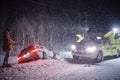 Car accident on slippery winter road at night Royalty Free Stock Photo