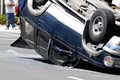 Car Accident Smashed Vehicle with Damage Flipped Over Royalty Free Stock Photo