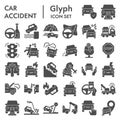 Car accident solid icon set. Road traffic signs collection, sketches, logo illustrations, web symbols, glyph style Royalty Free Stock Photo