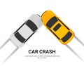 Car accident speed crash vector top view cartoon icon. Car crash concept illustration