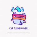 Car accident thin line icon: car turned over, front view. Modern vector illustration for transport insurance Royalty Free Stock Photo