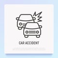 Car accident thin line icon: two cars are crashed each other. Modern vector illustration