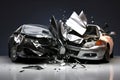 Car accident of two cars, collision of cars. Two cars are damaged after a head-on collision, a car accident. Car accident on the