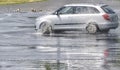 Car at ADAC driving safety aquaplaning training Royalty Free Stock Photo