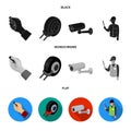 Car alarm, wheel rim, security camera, parking assistant. Parking zone set collection icons in black, flat, monochrome Royalty Free Stock Photo