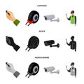 Car alarm, wheel rim, security camera, parking assistant. Parking zone set collection icons in cartoon,black,monochrome Royalty Free Stock Photo