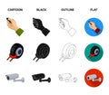 Car alarm, wheel rim, security camera, parking assistant. Parking zone set collection icons in cartoon,black,outline Royalty Free Stock Photo