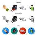 Car alarm, wheel rim, security camera, parking assistant. Parking zone set collection icons in cartoon,flat,monochrome Royalty Free Stock Photo