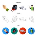 Car alarm, wheel rim, security camera, parking assistant. Parking zone set collection icons in cartoon,outline,flat Royalty Free Stock Photo