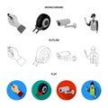 Car alarm, wheel rim, security camera, parking assistant. Parking zone set collection icons in flat,outline,monochrome Royalty Free Stock Photo