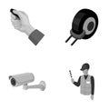 Car alarm, wheel rim, security camera, parking assistant. Parking zone set collection icons in monochrome style vector Royalty Free Stock Photo