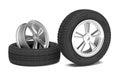 Car alloy wheel and tyre on white background. 3d render illustration Royalty Free Stock Photo