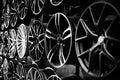 Car alloy wheels in a store, selective focus Royalty Free Stock Photo