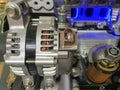 Car alternator and engine oil filter cross section Royalty Free Stock Photo