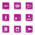 Car analysis icons set, grunge style Royalty Free Stock Photo