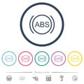 Car anti lock braking system indicator flat color icons in round outlines