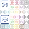 Car anti lock braking system indicator outlined flat color icons