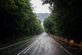 Car approaching through the fog after a powerful hale storm on Transfagarasan road, Transylvania, Romania Royalty Free Stock Photo