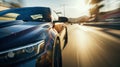 car as they speed down a deserted highway, capturing the thrill and excitement of street racing