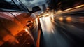 car as they speed down a deserted highway, capturing the thrill and excitement of street racing