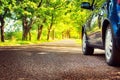 Car on asphalt road in summer