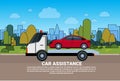 Car Assistance Concept With Roadside Service Towing Vehicle Evacuation Banner