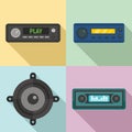 Car audio icons set, flat style Royalty Free Stock Photo