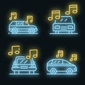 Car audio icons set vector neon Royalty Free Stock Photo