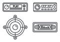 Car audio speaker icons set, outline style