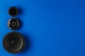 Car audio. Car speakers, bass speaker and midrange speaker lie in a row Royalty Free Stock Photo