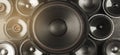 Car audio, car speakers, subwoofer and accessories for tuning Royalty Free Stock Photo